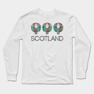 Trio of Scottish Christmas Tartan Patterned Sheep Long Sleeve T-Shirt